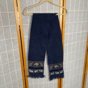 KORU Unisex Navy Blue Knit Scarf Alpaca‎ Blend Sheep & Kiwi Bird Pattern Fringe